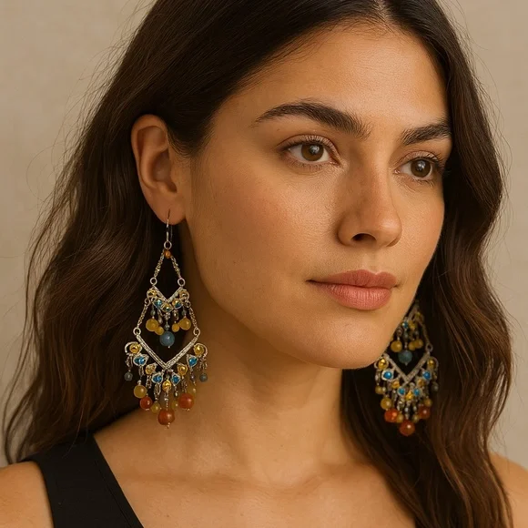colorful chandelier earrings - Picture 3 of 5
